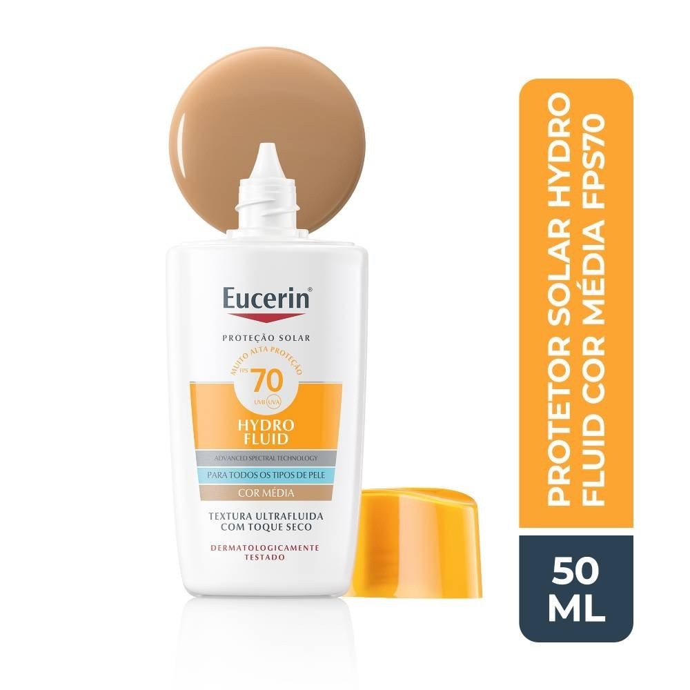 Protetor Solar Facial Eucerin Sun Hydro Fluid Cor Média Fps70 50ml em Oferta na Shopee
