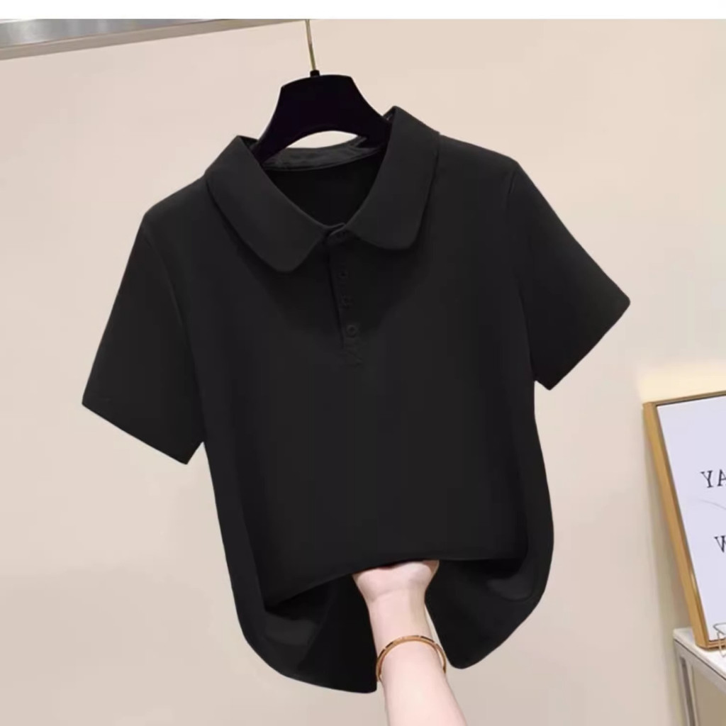 POLO colarinho de manga curta camiseta feminina verão novo estilo Casual All-Match puro algodão camiseta solta estilo oc