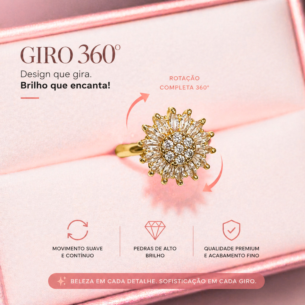 Anel Giratório Girassol com Strass Anti Stress Ansiedade Autocontrole Calmante Ajustável Lindo — imagem 2 de 2