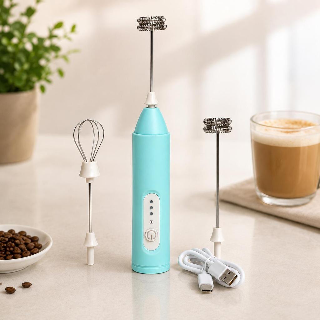 Mini Mixer Misturador Bebidas 2 Em 1 Portátil Recarregável USB-C Batedor de Ovos Whey Leite Café Espuma Shake Cappuccino