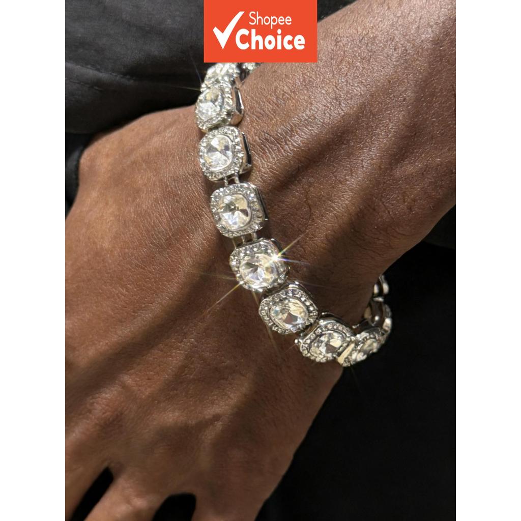 Pulseira Masculina Hip Hop Bling Quadrado Link Liga Moda Jóias Diárias