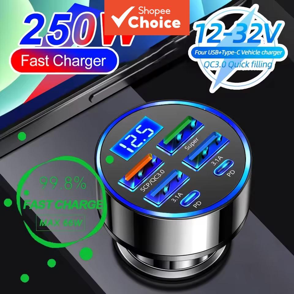 Carregador De Carro 6 Portas PD QC3.0 Adaptador USB-C De Carregamento Super Rápido Para Smartphones