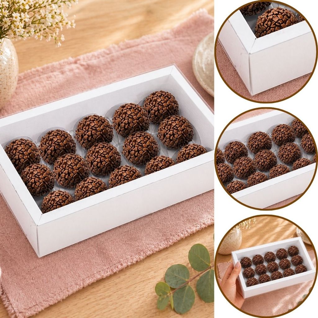 10~20 CAIXA P/ 15 DOCES ALTA C/ MOLDURA BRANCA 4634 (IDEIA) CHOCO