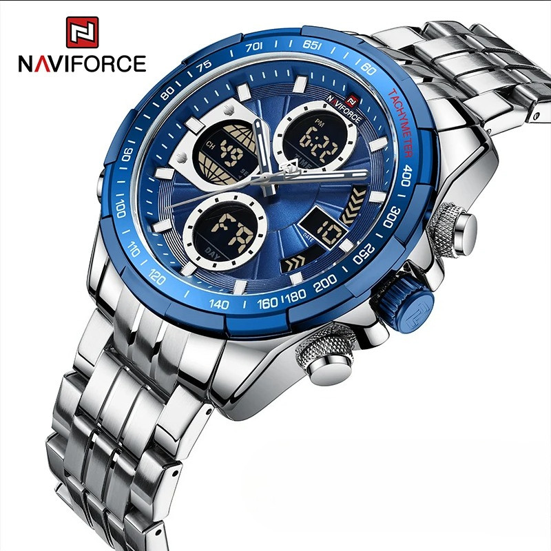 NAVIFORCE NF9197 op Marca De Luxo Clássico Relógio Masculino Quartzo Digital Militar Esporte Prata De Pulso De Aço Inoxi