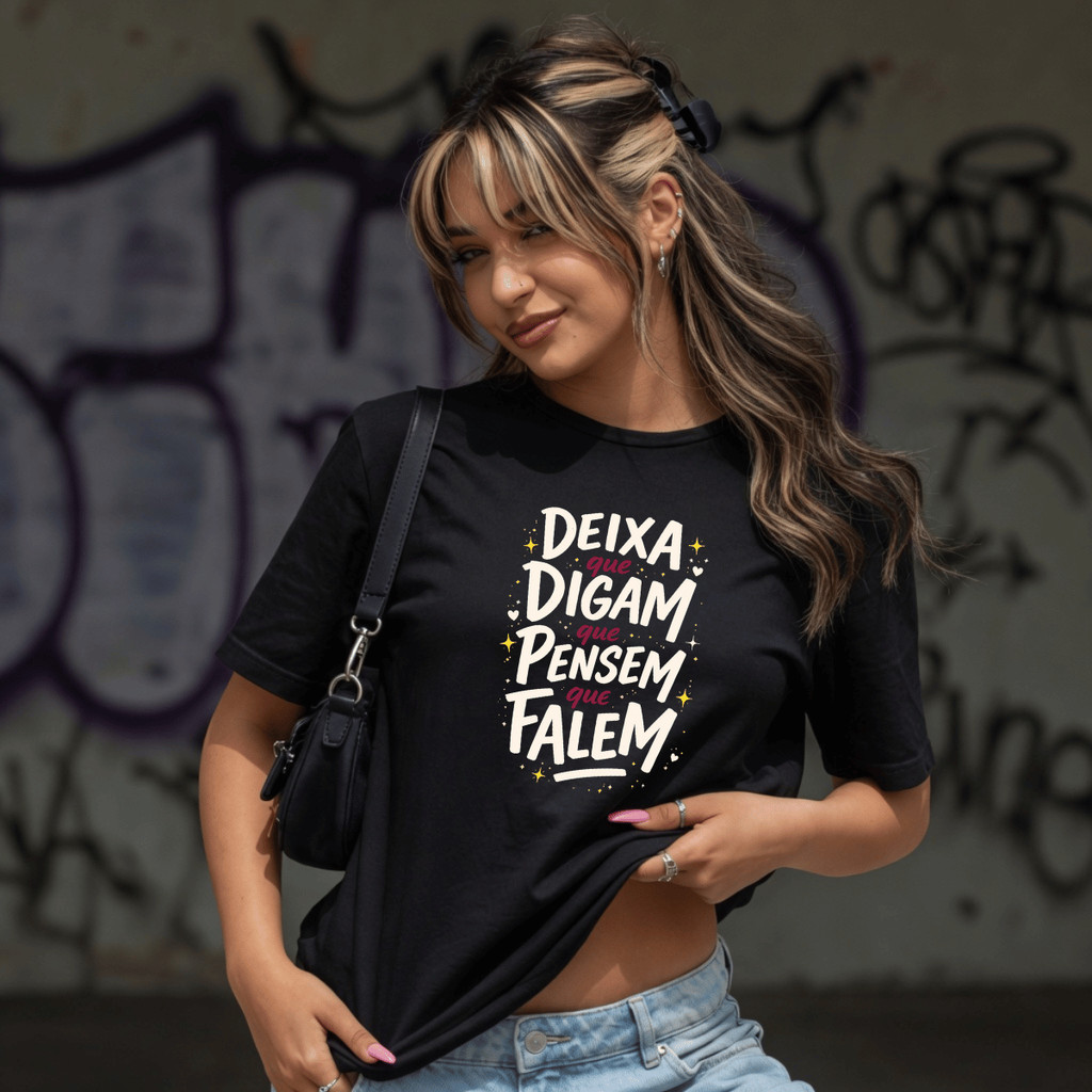 Camiseta Feminina Estampada Deixa Que Digam 100% Algodão Premium Verão Manga Curta Academia Treino Casual Plus Size