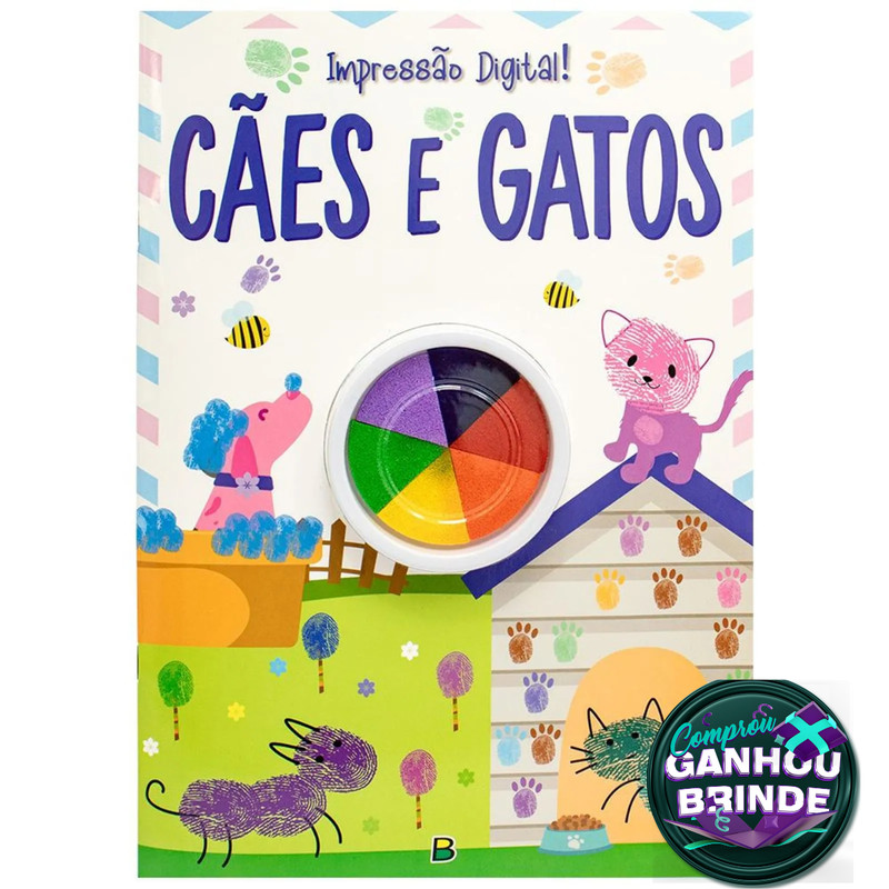 Livro Impressão Digital! Cães e Gatos SBN Crianças Filhos Infantil Desenho História Brincar Pintar