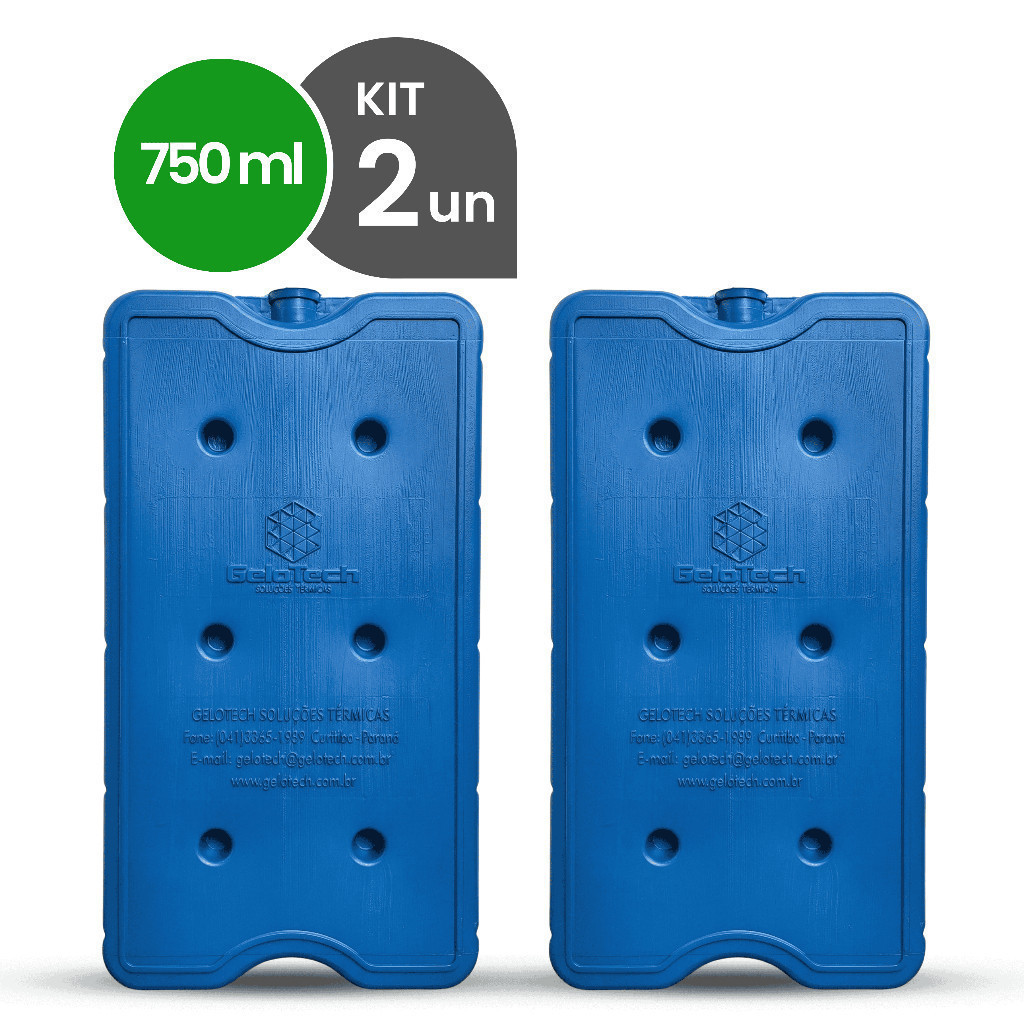Kit 2 Gelo Reutilizável 750ml Até 8h Gelado Não Molha | GeloTech Rígido Gel Artificial Atóxico