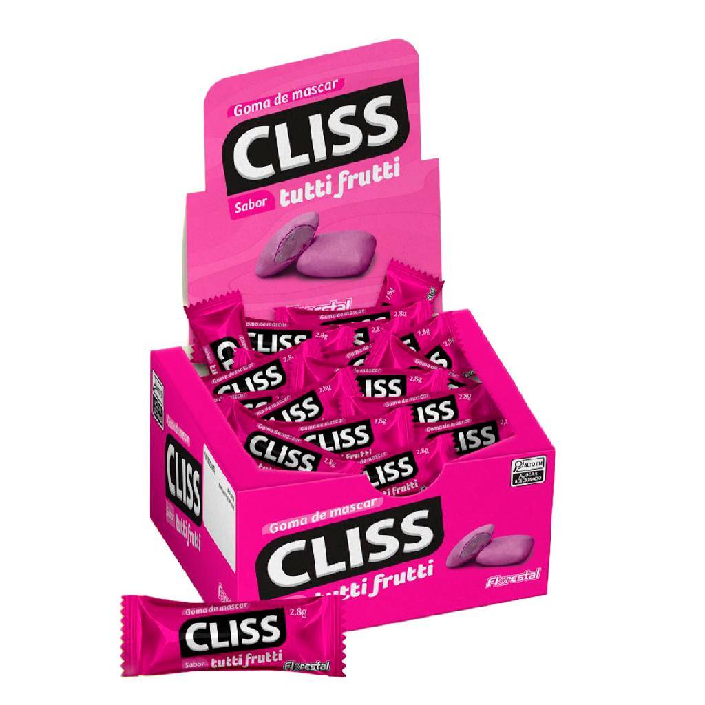 Chiclete goma de mascar cliss sabor tutti frutti florestal display de 280g