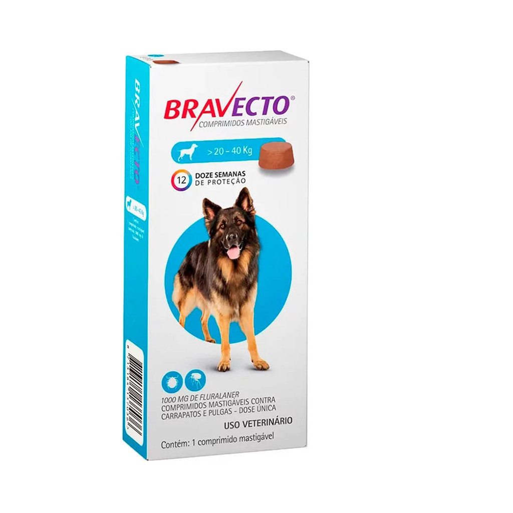 Antipulgas E Carrapatos Bravecto MSD para Cães de 20 a 40 Kg - 1000mg