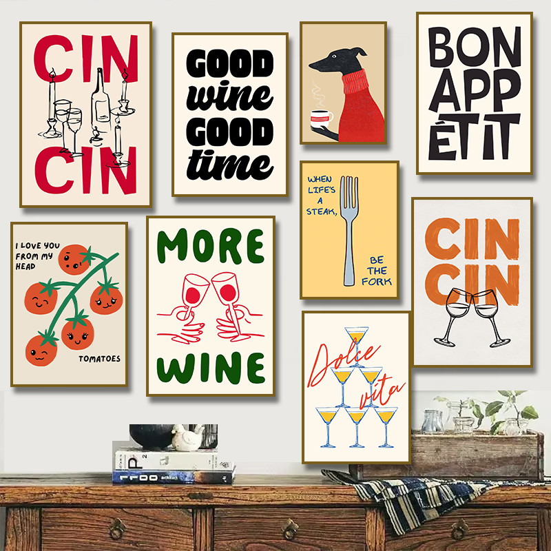 Brinde De Vinho Minimalista Bon Apetite Cartaz Tomate Limão Ilustração Pintura Em Tela Decoração Da Cozinha em Oferta na Shopee