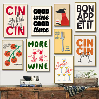 Brinde De Vinho Minimalista Bon Apetite Cartaz Tomate Limão Ilustração Pintura Em Tela Decoração Da Cozinha em Oferta na Shopee