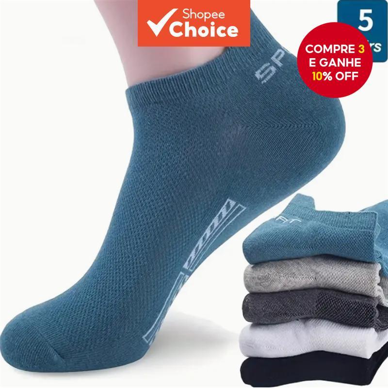 Pacote Com 5 Meias Esportivas De Malha Respirável – Corte Baixo No Show Salto Reforçado E Suporte De Arco Para Homens/Mu