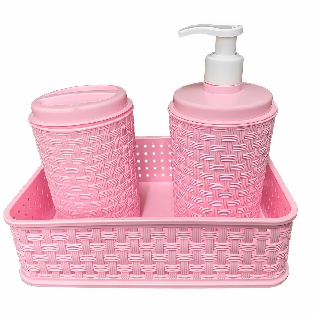 Kit Banheiro Infantil 3 em 1 Rosa Linha Mãe e Bebê Com Cesto e Dispenser Sabonete

 - Monte Líbano