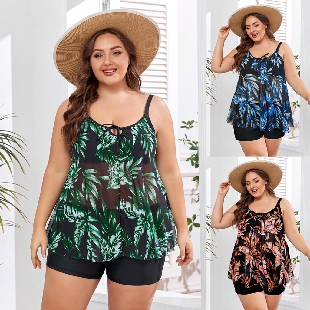 Maiô Extra gordo gaze dividida Boxer calças de cintura alta plus size Tankini maiô feminino plus size biquíni