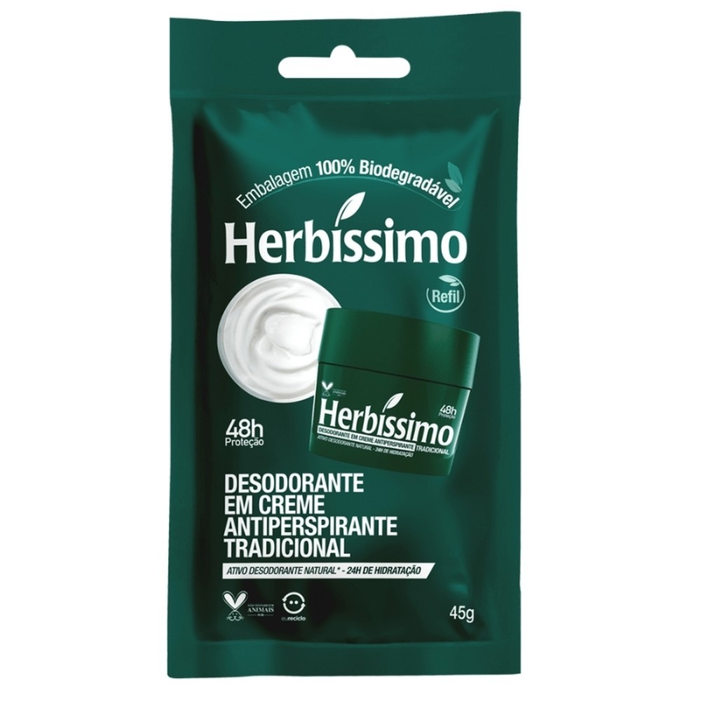 Sachê Refil Desodorante Creme Antitranspirante Herbissimo Tradicional 45G em Oferta na Shopee