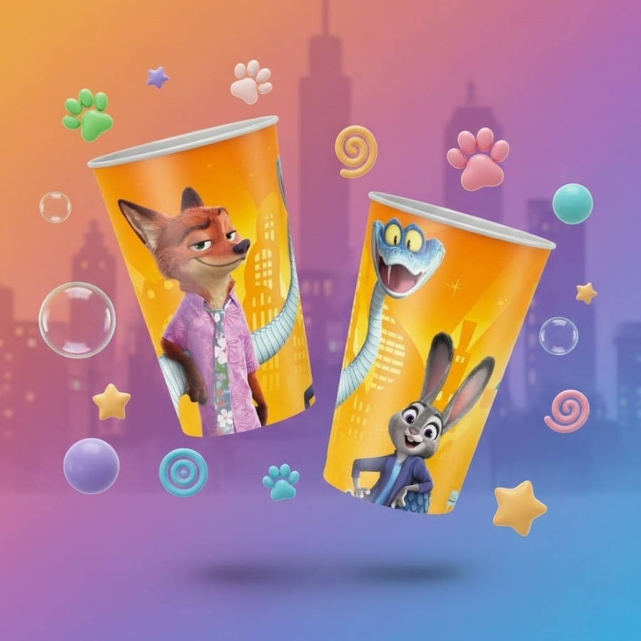 Copo de Papel - Zootopia 2 - 180ml - 8 unidades - Disney Original - Rizzo
