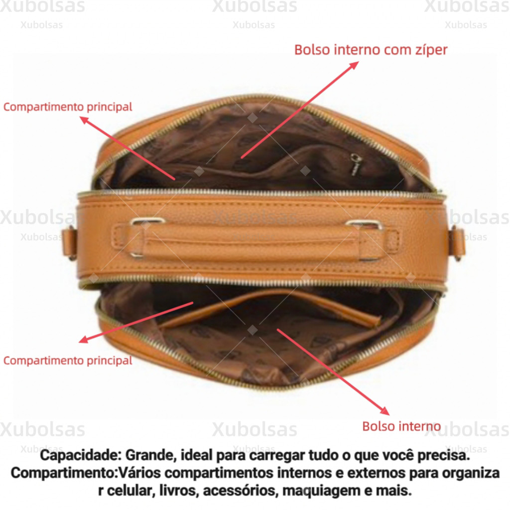 Bolsa Feminina Com Chaveiro De Couro PU Espaçosa Estruturada Faixa de Mão Tranversal DEC6066#