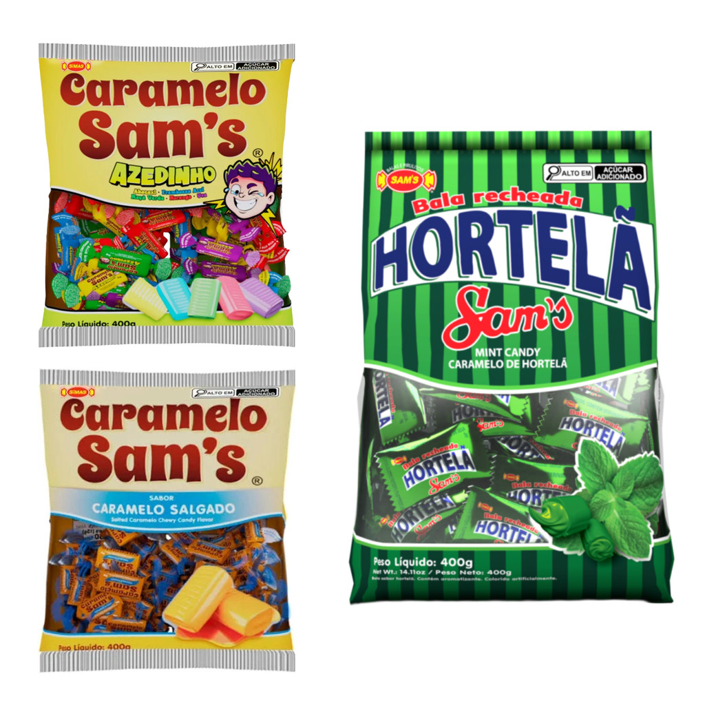 1 Pct Bala SAM'S 400g(Caramelo Salgado, Hortelã ou Azedinho)