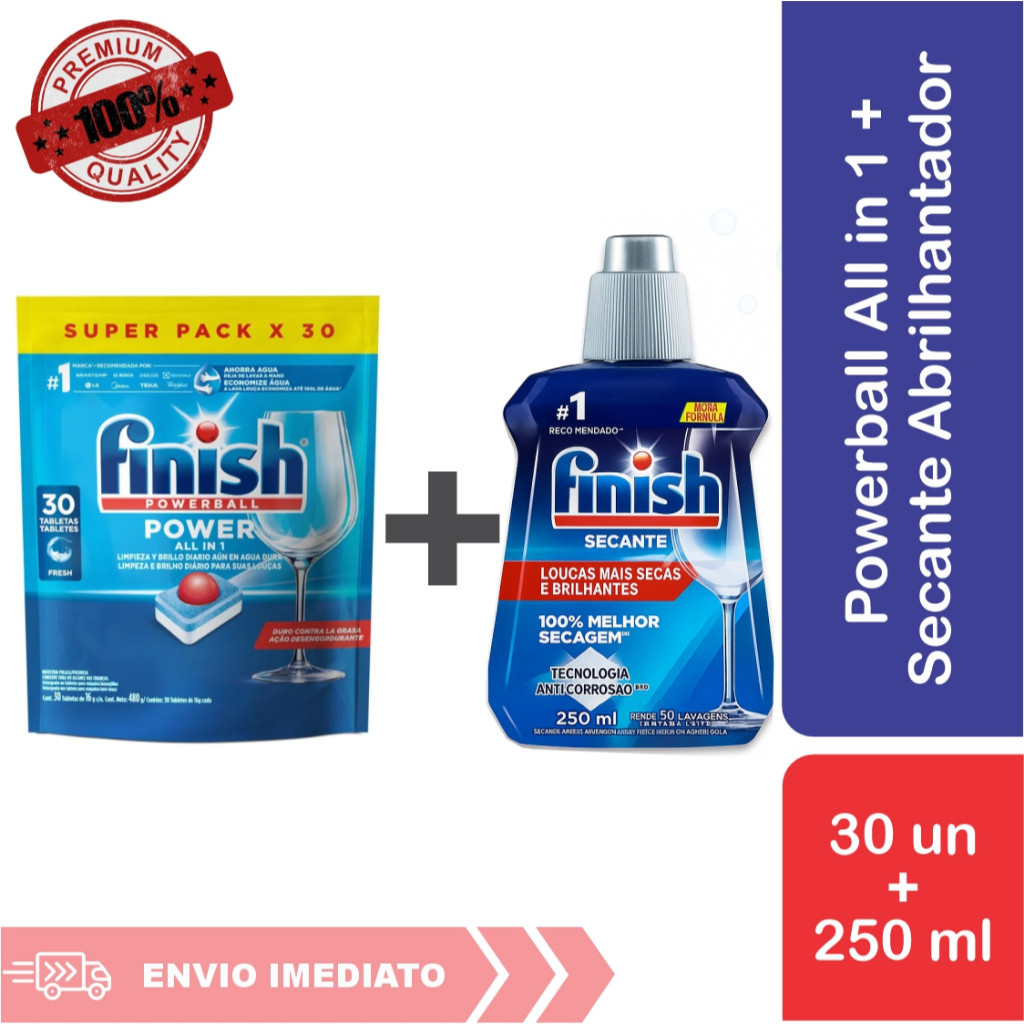 Imagem Kit Finish Detergente Tabletes 30un E Finish Secante 250ml Lava Louças Original