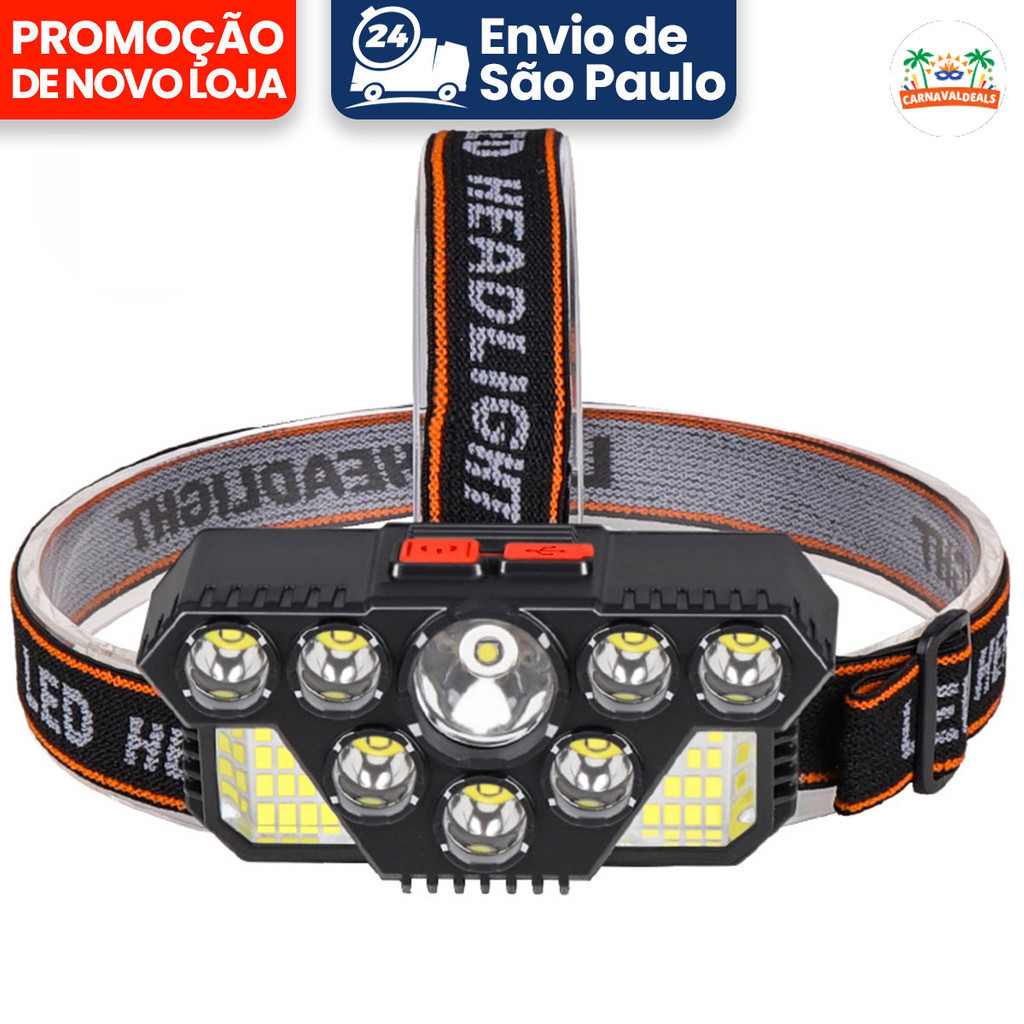 Poderoso farol lanterna capacete led recarregável Holofote acampamento pesca bicicleta poderoso suporte de luz
