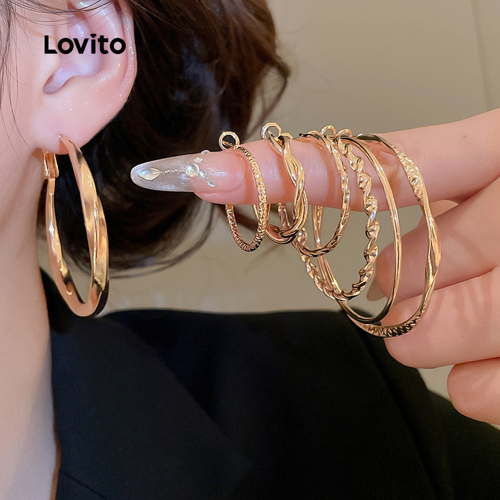 Lovito Brincos Casuais de Textura de Metal LFA108065