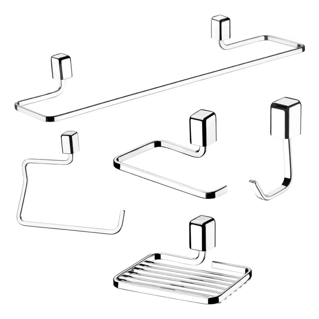 KIT ACESSÓRIOS BANHEIRO SCHMITT ESSENCIAL CROMADO - 5 PEÇAS CROMADO