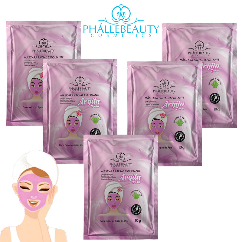 Kit 5/10/15/20  Máscara Facial Peel Off  Argila Rosa Sachê - Phállebeauty 10g