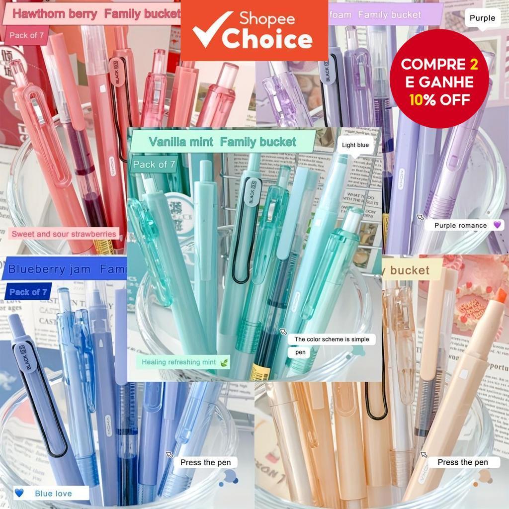 7Pcs/Box Minimalista Transparente 0,5mm Caneta Gel De Alta Qualidade De Tinta Preta De Secagem Rápida Para Estudantes em Oferta na Shopee