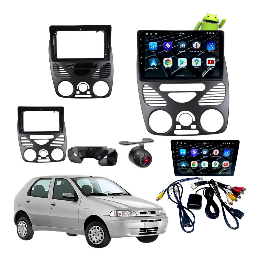 Central Multimidia Android Tela 9 Polegadas Com Moldura E Câmera De Ré Fiat Palio