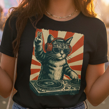 Camisa Camiseta EStampada Gato Dj Vintage humor grunge Blogueirinha Casual Americana Feminina Masculina 100% Algodão