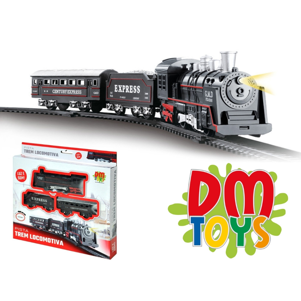 Pista Trem 67,5cm Locomotiva Ferrorama Trenzinho Elétrico Infantil com Som e Luz DM Toys DMT5373Brinquedos