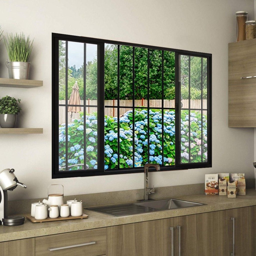 Janela de Alumínio de Correr 100x120cm 4 Folhas Grade Hale Esquadrias Preto Preto