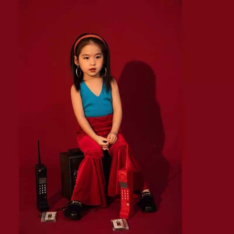 Retro crianças roupas de dança de Hong Kong meninas calças largas terno 8090 desempenho modelo passarela roupas crianças