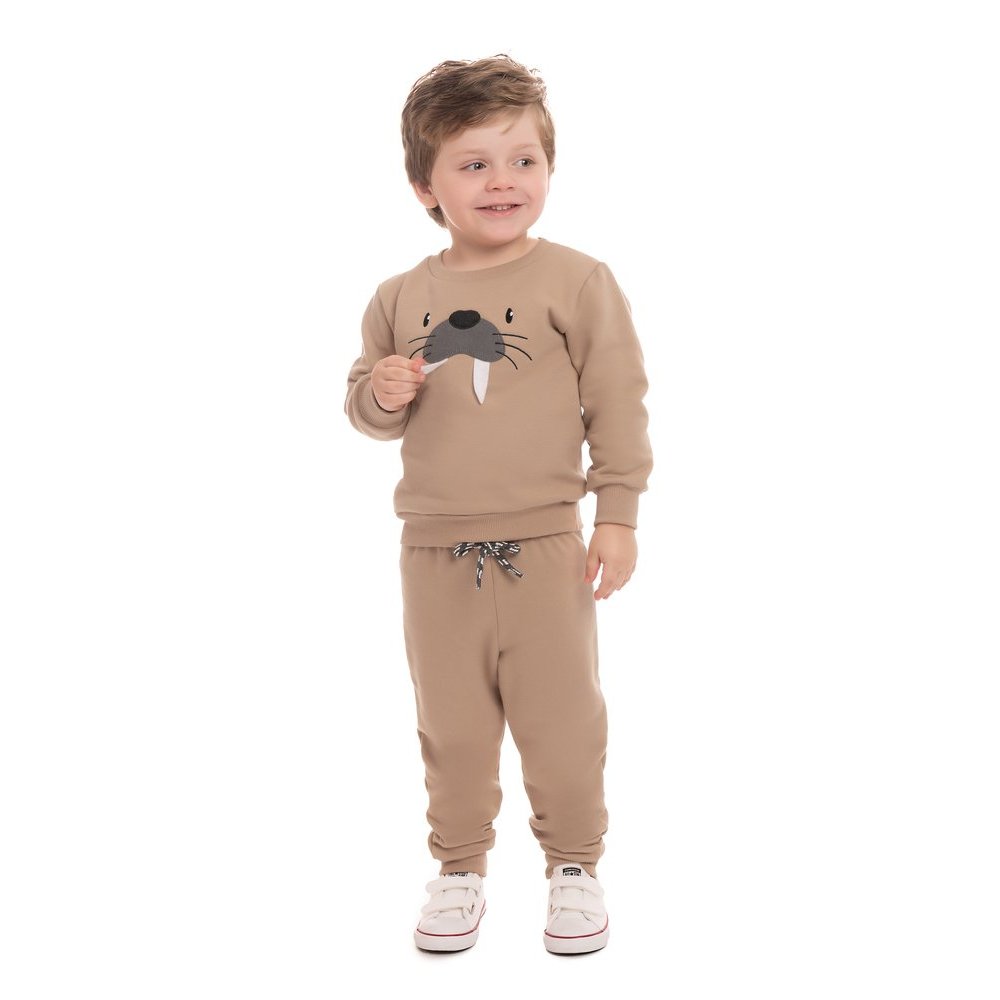 Conjunto Infantil Inverno Menino Casaco E Calça Moletom Peluciado Foca - By Gus