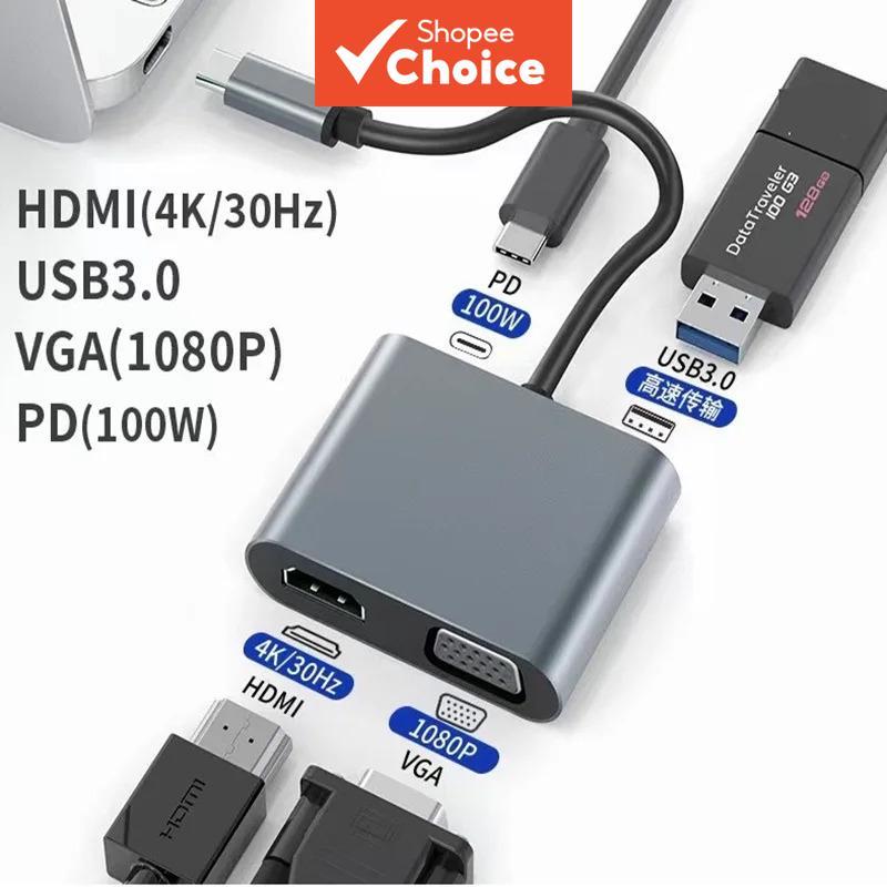 Hub USB C 4 em 1 Tipo C 3.0 Adaptador para 4K HDMI HDTV VGA PD Carregamento Rápido Divisor de Adaptadores para MacBook