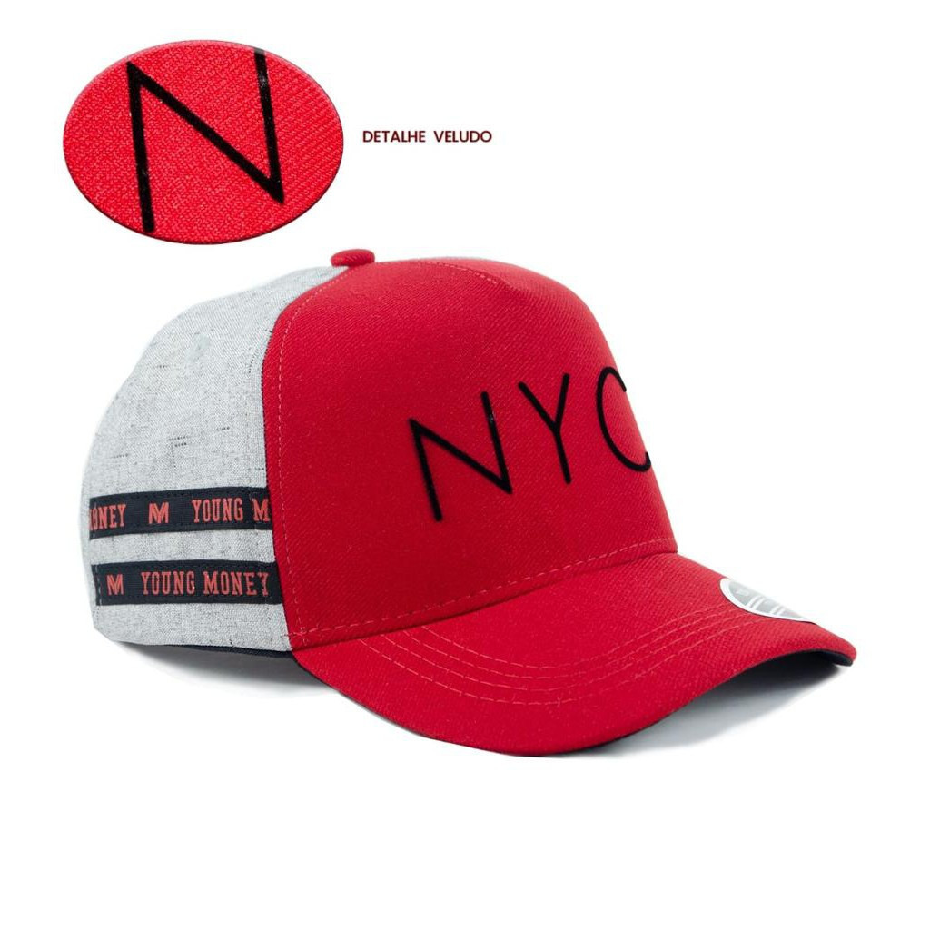 Boné NYC Young Money New York City, aba curva snapback vermelho