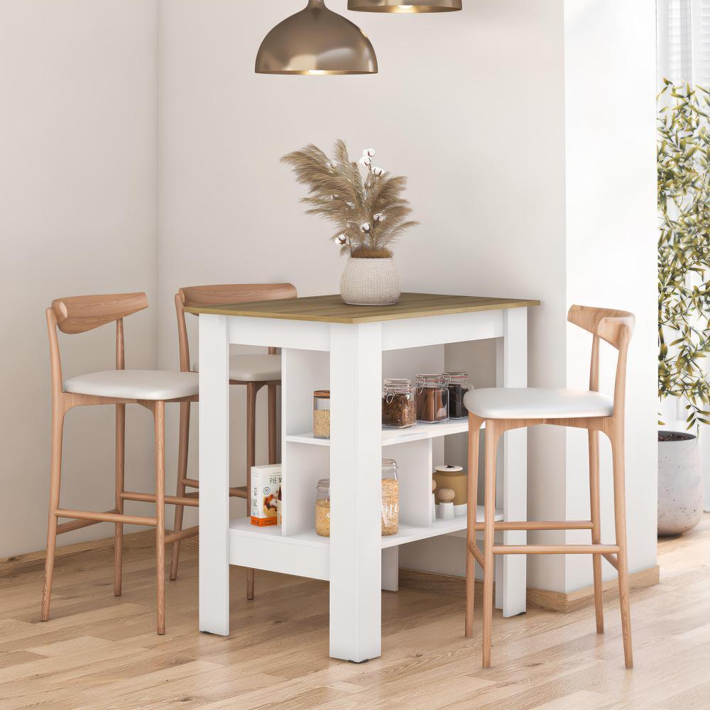 Bancada Ilha de Cozinha Gourmet 2 Prateleiras Linha América Cor Branco/Lâmina Mel - Mademovel