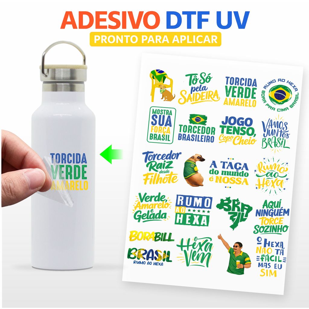 Cartela Adesiva DTF UV A4 - Tema: BRASILIDADES 4 - Figurinha Copa do mundo - Adesivos para produtos rígidos