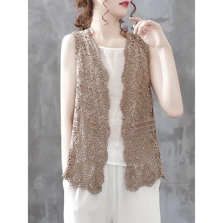Crochê oco xale colete moda respirável versão solta verão senhoras exterior sem mangas Cardigan jaqueta camisa POLO