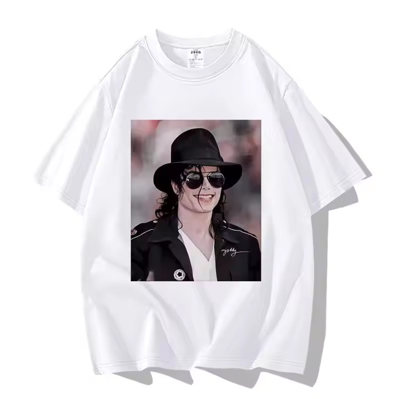 Camiseta Masculina Feminina Oversized Estampa Michael Jackson Óculos e Chapéu Streetwear T-shirt