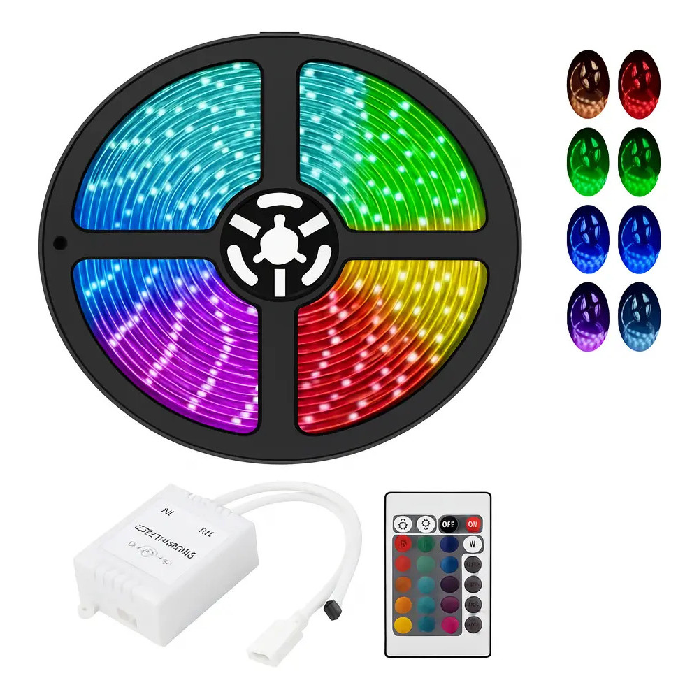 Fita Led Rgb 5m Ip65 5050 60leds Por Metro Com Controle E Fonte 12V Alto Brilho Potência