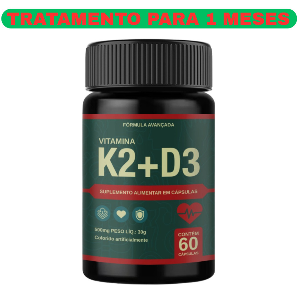 1 Pote 60 Caps Vitamina K2 Mk7 Cálcio + vitamina D3 Menaquinona-7
