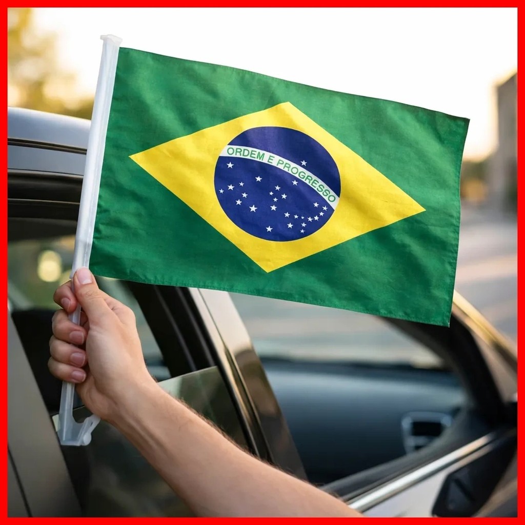 Kit Bandeiras do Brasil para Carro Haste Vidro Poliéster Tecido Resistente Universal — imagem 2 de 2