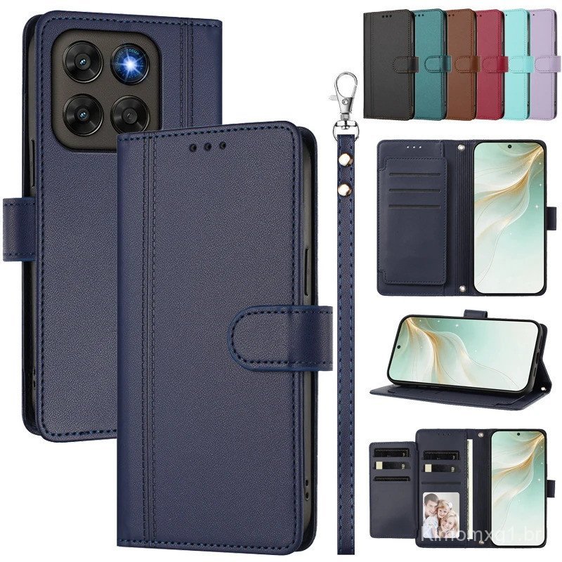 Capa de Telefone Multifuncional em Couro Tipo Carteira para Motorola MOTO G87 G37 G47 G77 G67 G57 G17 Power 4G 5G, Bolsa