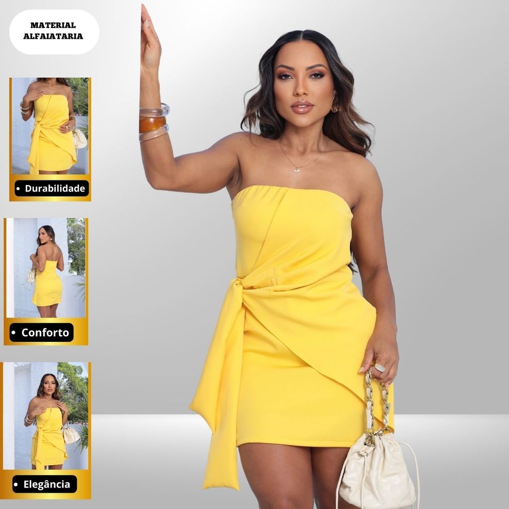 Vestido Feminino Curto Alfaiataria Transpassado Tomara que caia Com Forro Não Transparente — imagem 2 de 2