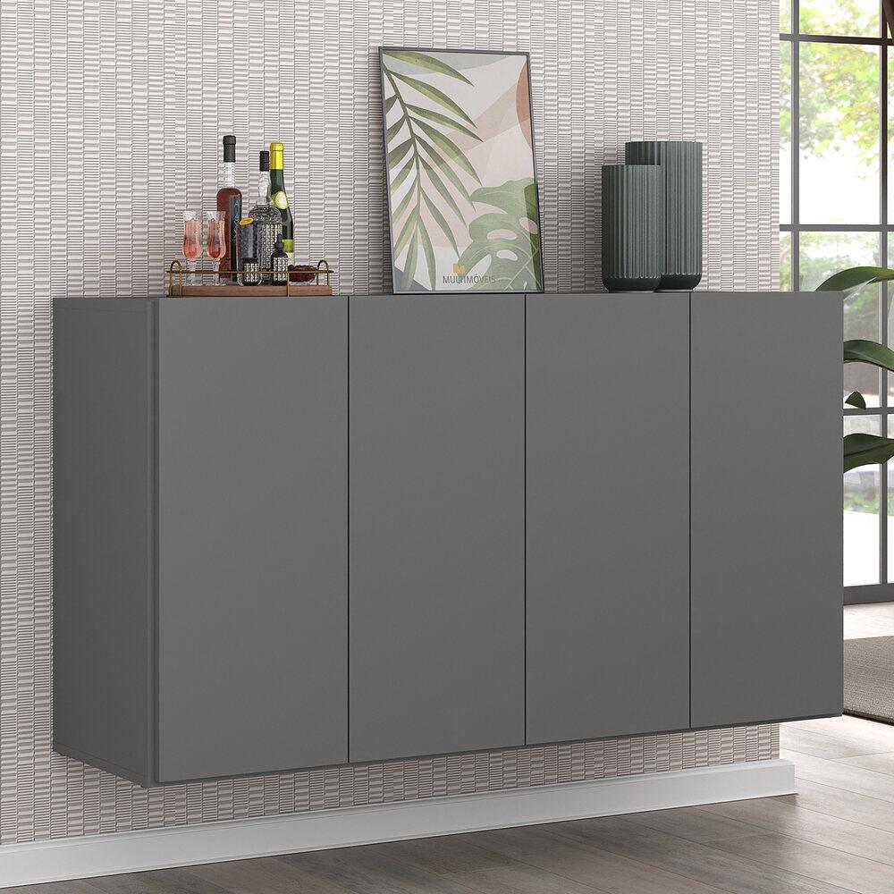 Aparador Buffet 4 Portas Suspenso Veneza Multimóveis Grafite em Oferta na Shopee