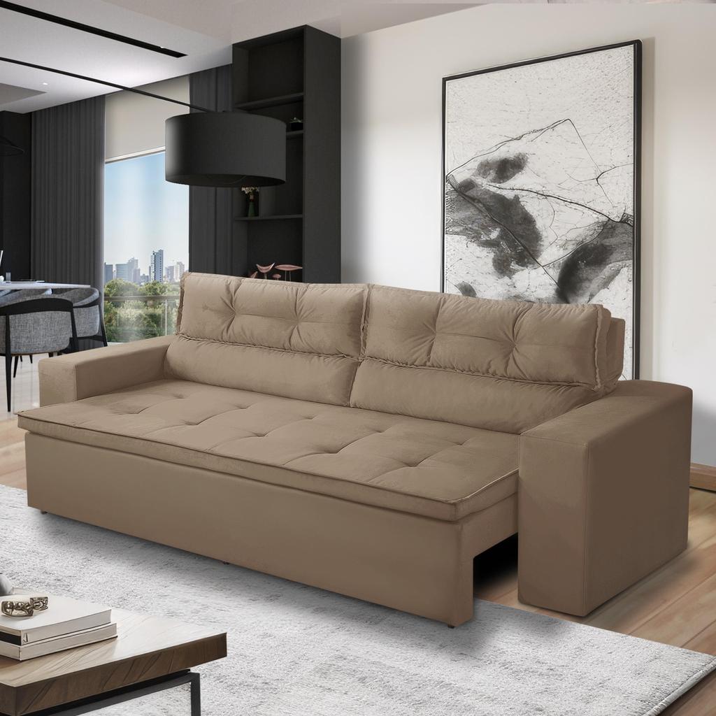 Sofá Retrátil e Reclinável 3 lugares com Molas 1,80m Vegas Suede Cappuccino Adonai Estofados em Oferta na Shopee