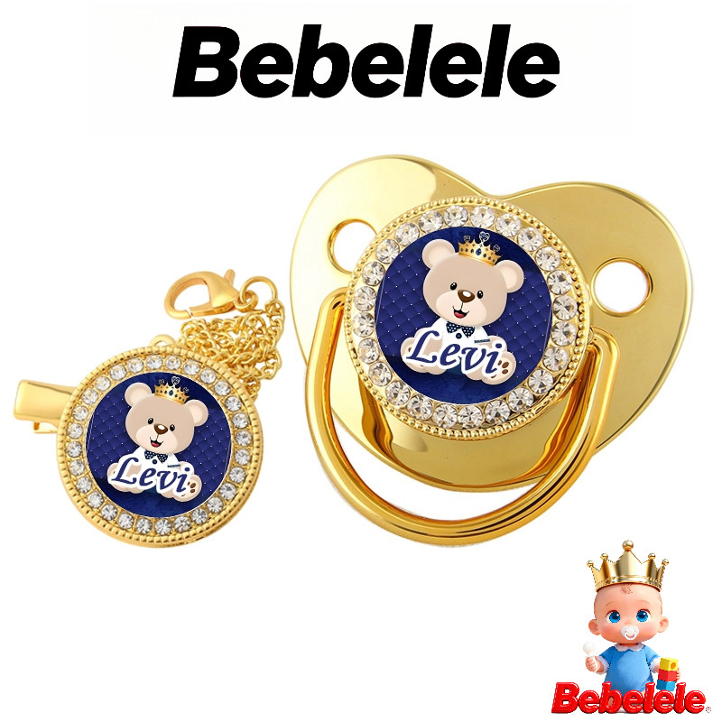 Chupeta de bebê dourada para bebê menino, personalizada com nome e foto, presente de aniversário