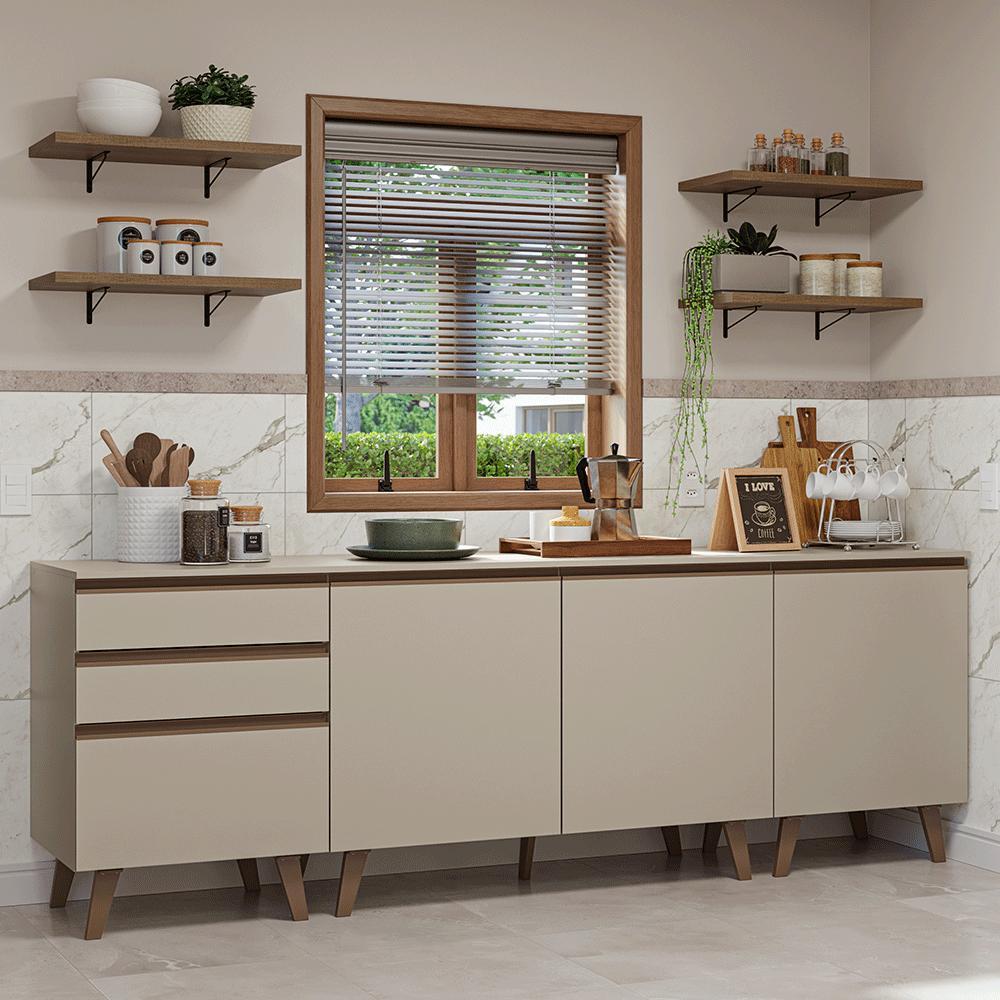 Armário de Cozinha Completa 240cm Crema Nice Madesa 01
