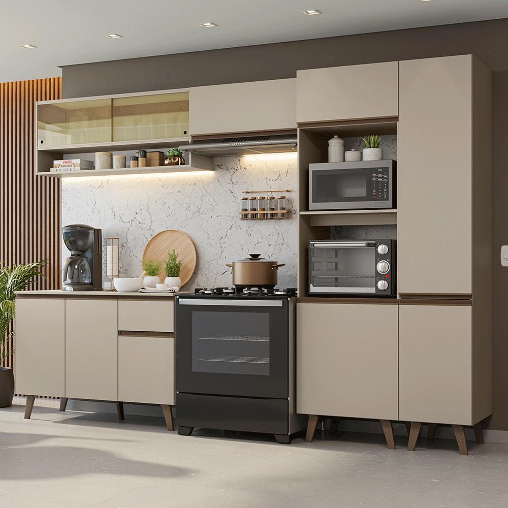 Armário de Cozinha Completa 300cm Crema Nice Madesa 09 em Oferta na Shopee